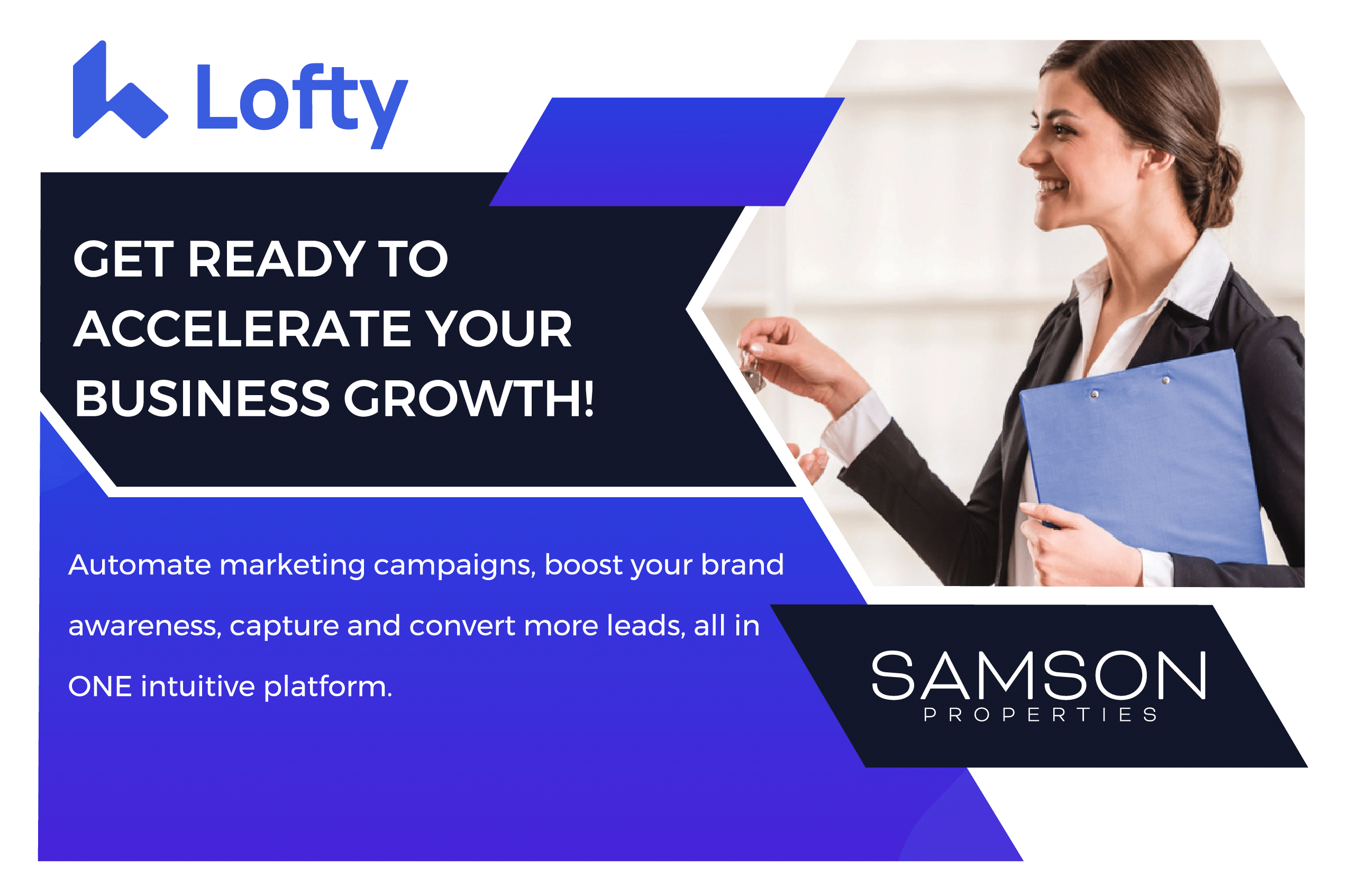 Lofty and Samson Properties partnership promotional graphic