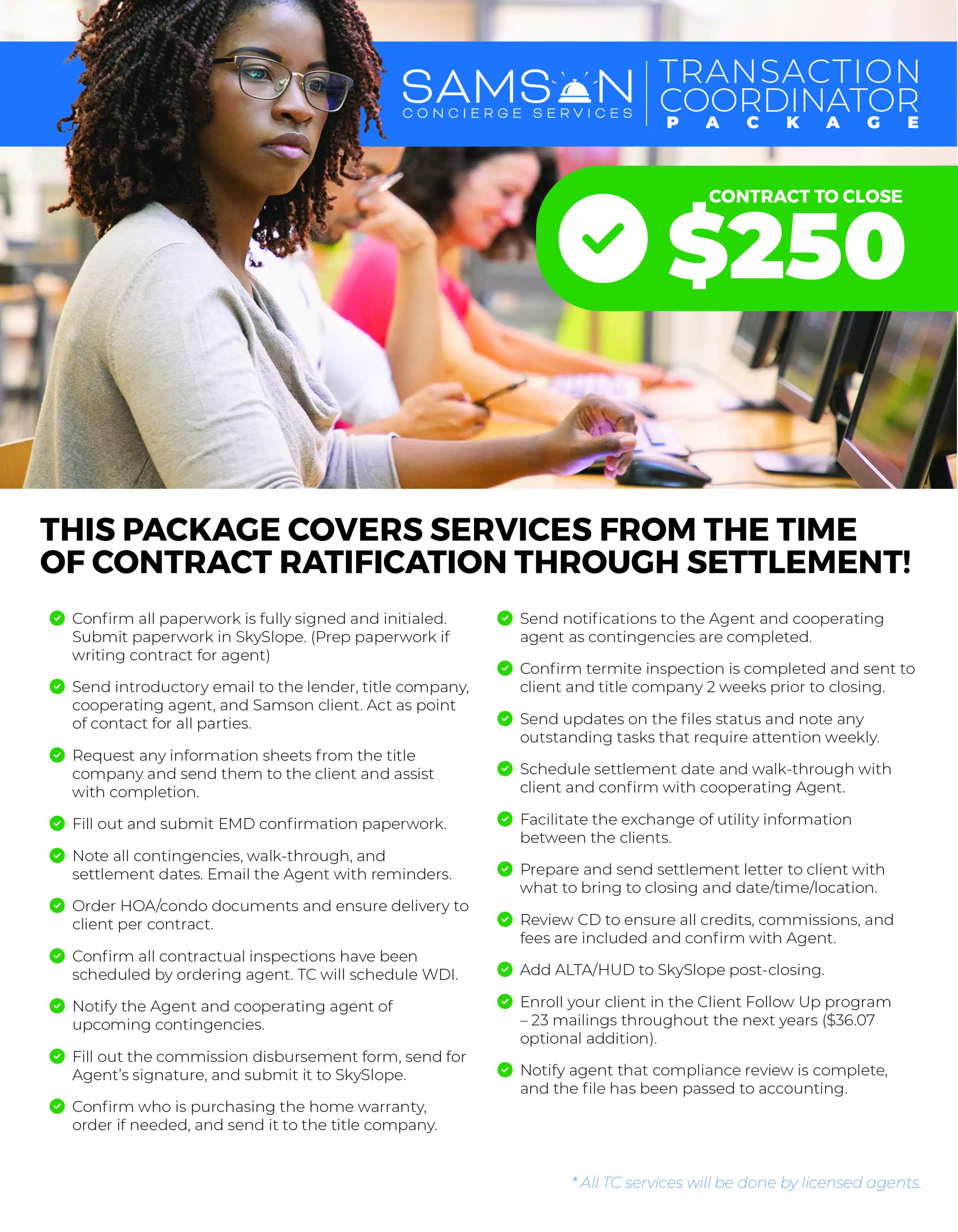 Samson Properties Contract to Close Transaction Coordinator Package overview